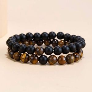 2pc Mens beaded tiger eye black bracelet bracelets